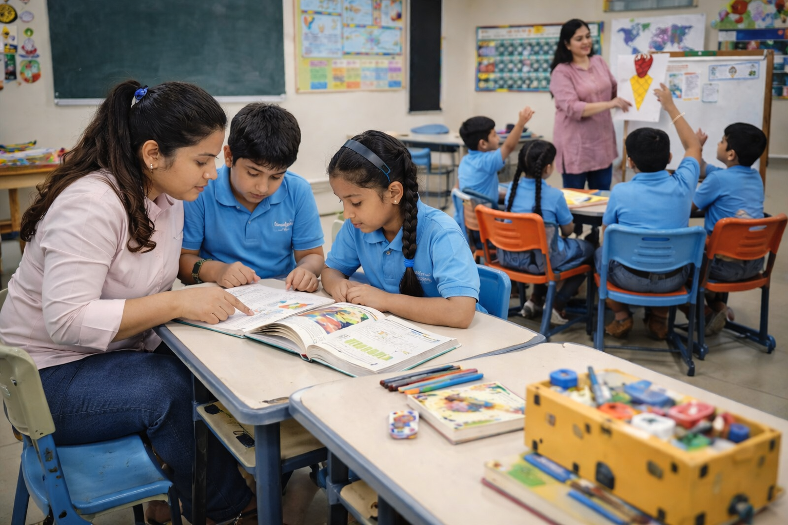 Inquiry-Based and Experiential Learning at Shri Ram Global School - Students asking questions and hands-on activities